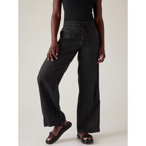 Athleta Black Linen Cabo Wide Leg Pull On Pants Size 16